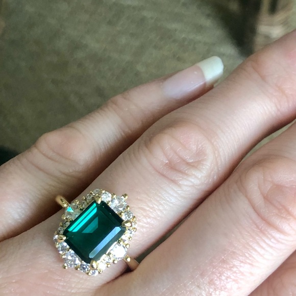 18kt Gold Plated Green Emerald CZ Ring - Picture 6 of 10